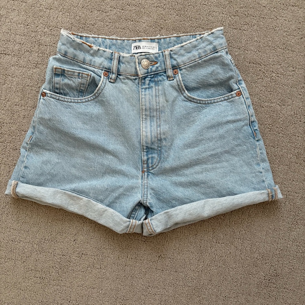 Zara Light Blue Denim Mom Shorts